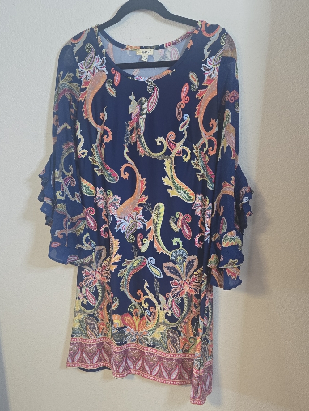 Haani Navy Floral Paisley Ruffle-Sleeve Dress